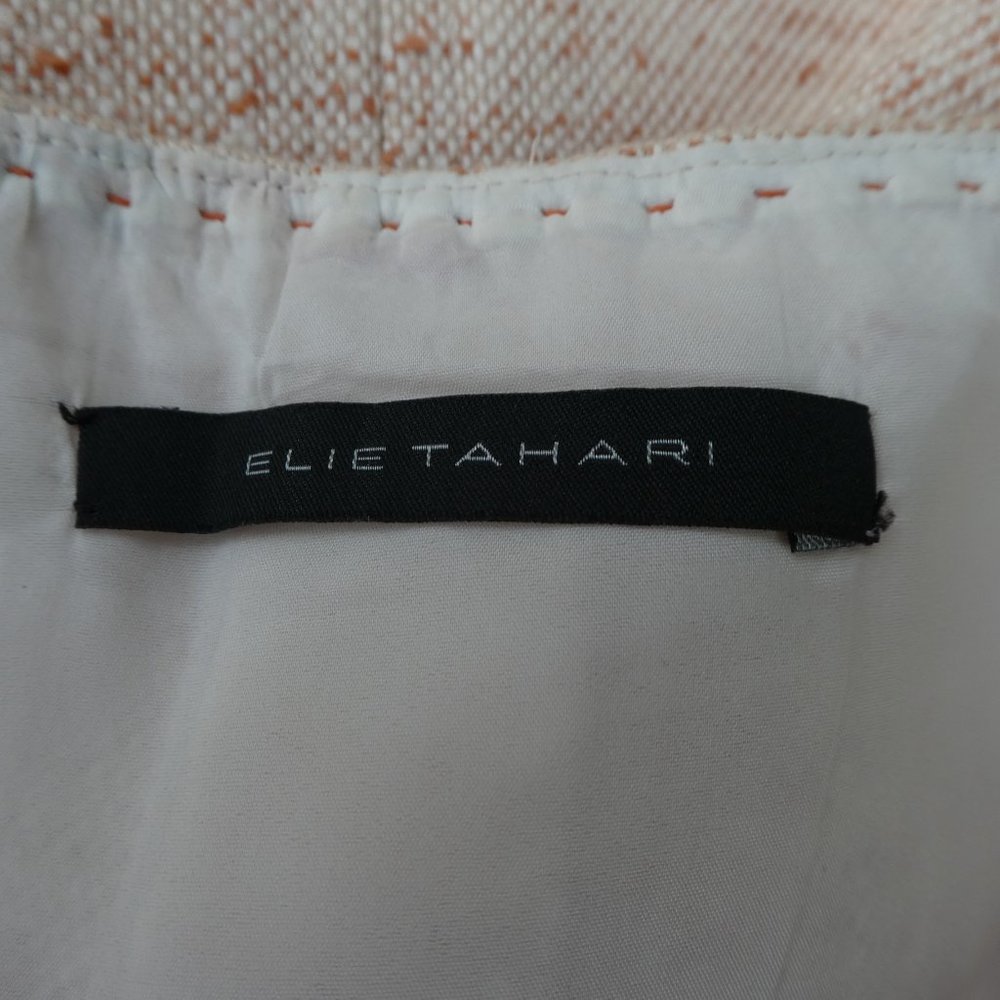 Designer Elie Tahari Tweed Skirt Orange Pigalle Viscose Silk Cotton Panel Godets - Picture 7 of 8